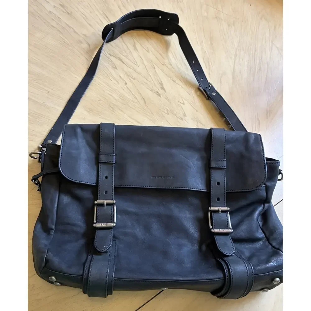 VTG Frye Logan Top Handle Black Distress Leather Briefcase Messenger Laptop Bag